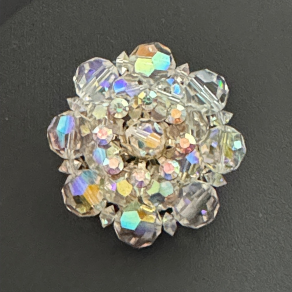 Vintage Iridescent AB Faceted Crystal Bead & Rhinestone Brooch